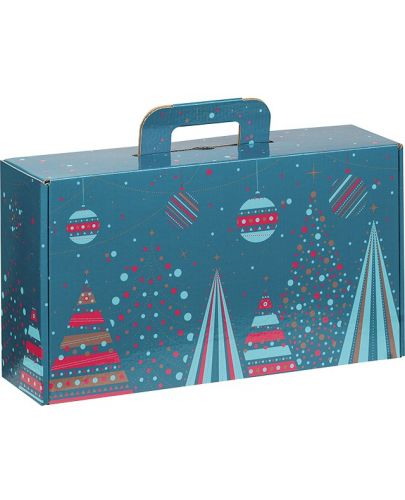 Подаръчна кутия Giftpack - Bonnes Fêtes, Синя с червено и златно, 33 x18.5 x 9.5 cm - 1