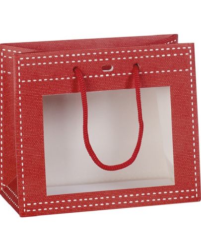 Подаръчна торбичка Giftpack - 20 х 10 х 17 cm, червена, PVC прозорец - 1