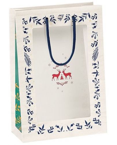 Подаръчна торбичка Giftpack - Bonnes Fêtes, 20 x 10 x 29 cm, със сини дръжки - 1