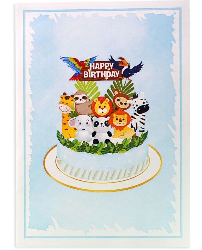Поздравителна картичка Kiriori Pop-up - Торта с животни - 1