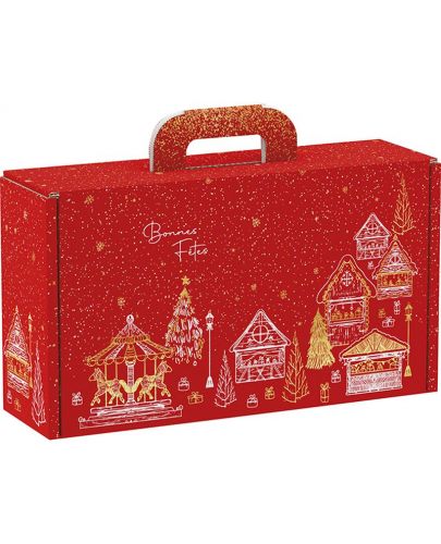 Подаръчна кутия Giftpack - Bonnes Fêtes, червено и златисто, 33 x 18.5 x 9.5 cm - 1