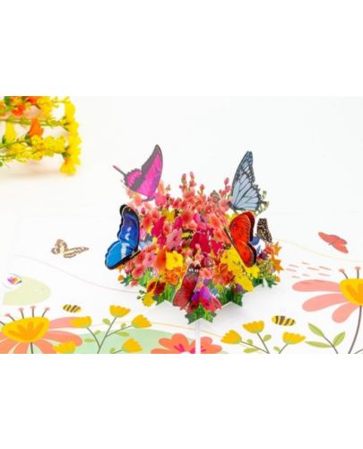 Поздравителна картичка Kiriori Pop-up - Цветя и пеперуди - 1