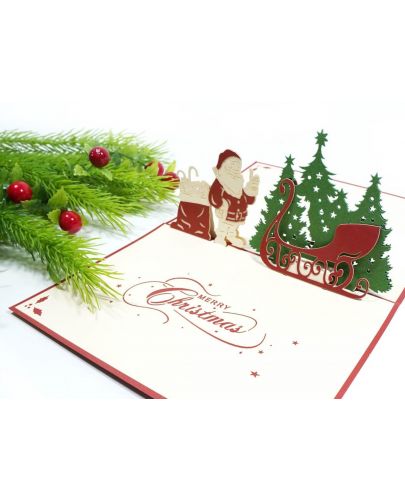 Поздравителна картичка Kiriori Pop-up - Дядо Коледа с шейна - 3