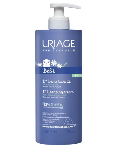 Почистващ душ-крем за бебета Uriage - С отмиване, 500 ml - 1