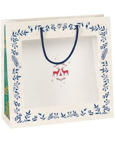 Подаръчна торбичка Giftpack - Bonnes Fêtes, 35 x 13 x 33 cm, със сини дръжки - 1