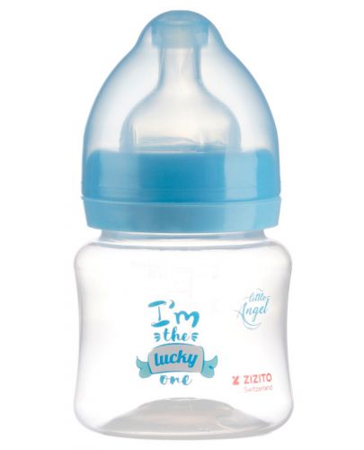 Полипропиленово шише за хранене с широко гърло с биберон Zizito - Little Angel, синьо, 125 ml - 1