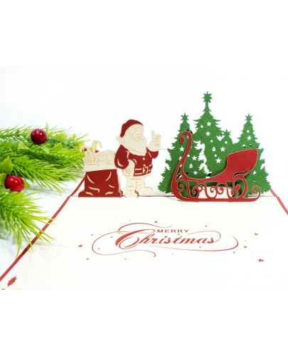 Поздравителна картичка Kiriori Pop-up - Дядо Коледа с шейна - 1