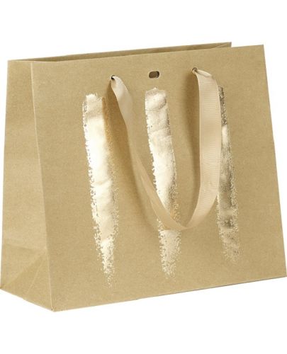 Подаръчна торбичка Giftpack - 25 х 10 х 29 cm, крафт и златно - 1