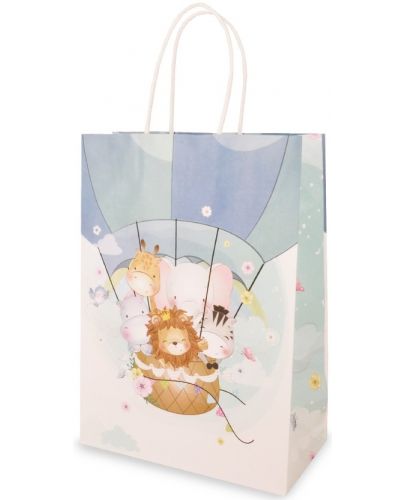 Подаръчна торбичка - Балон с животни, синя, L - 1