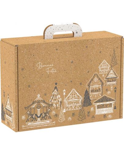 Подаръчна кутия Giftpack - Bonnes Fêtes, крафт, черно и бяло, 34.2 x 25 x 11.5 cm - 1