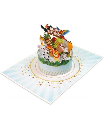 Поздравителна картичка Kiriori Pop-up - Торта с животни - 5