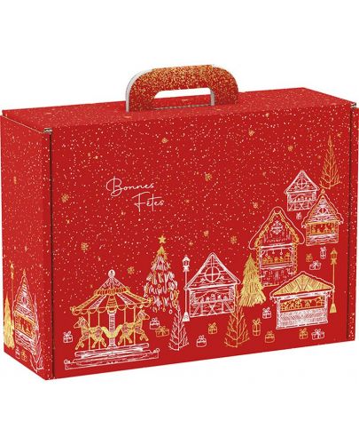 Подаръчна кутия Giftpack - Bonnes Fêtes, червено и златисто, 34.2 x 25 x 11.5 cm - 1