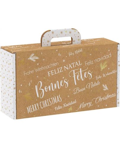 Подаръчна кутия Giftpack - Bonnes Fêtes, крафт и бяло, 33 x 18.5 x 9.5 cm - 1