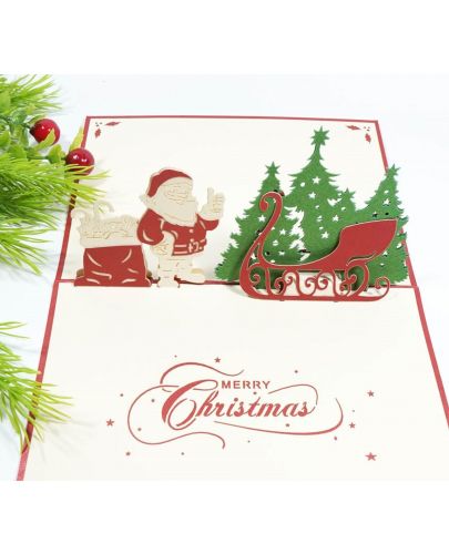 Поздравителна картичка Kiriori Pop-up - Дядо Коледа с шейна - 2