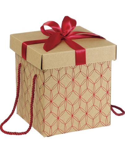Подаръчна кутия Giftpack - С червена панделка и дръжки, 18.5 x 18.5 x 19.5 cm - 1