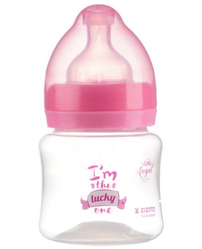 Полипропиленово шише за хранене с широко гърло с биберон Zizito - Little Angel, розово, 125 ml - 1