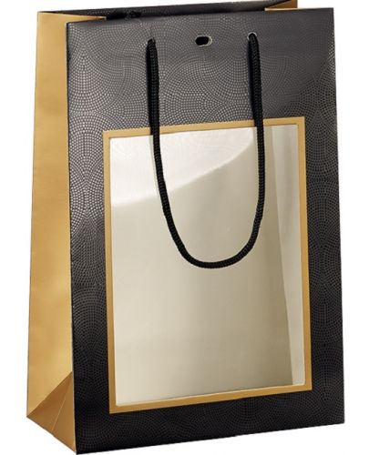 Подаръчна торбичка Giftpack - 20 x 10 x 29 cm, черно и мед, с PVC прозорец - 1