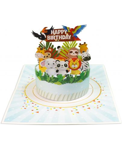 Поздравителна картичка Kiriori Pop-up - Торта с животни - 4