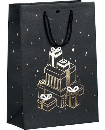 Подаръчна торбичка Giftpack - Bonnes Fêtes, 20 x 10 x 29 cm, черно и медно - 1