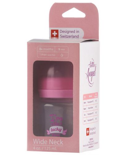 Полипропиленово шише за хранене с широко гърло с биберон Zizito - Little Angel, розово, 125 ml - 4