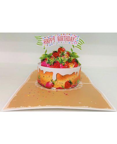 Поздравителна картичка Kiriori Pop-up - Торта с ягоди - 1