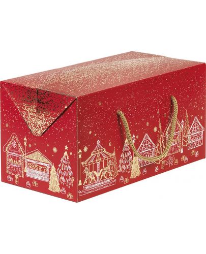 Подаръчна кутия Giftpack - Bonnes Fêtes, червено и златисто, 31.5 x 16 x 16 cm - 1