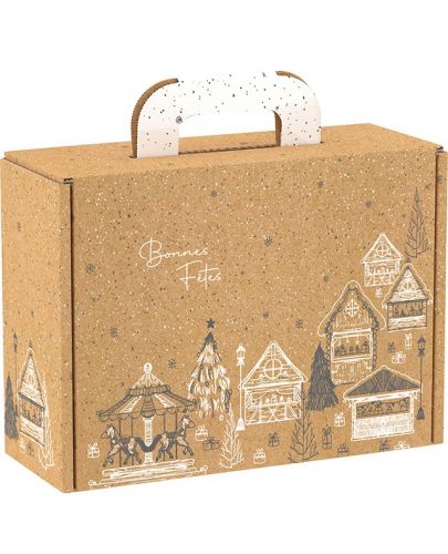 Подаръчна кутия Giftpack - Bonnes Fêtes, крафт, черно и бяло, 25 x 18 x 9.5 cm - 1