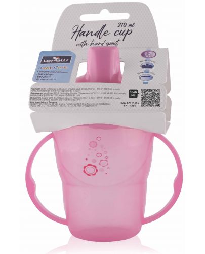 Преходна чаша с дръжки и твърд накрайник Lorelli Baby Care - 210 ml, Розова - 2