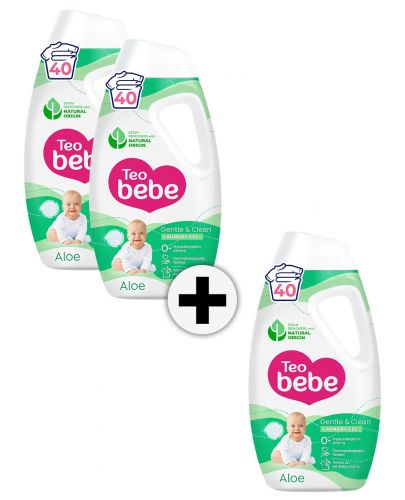 Промо пакет 2+1 Teo Bebe Gentle & Clean - Гел за пране с Алое Вера, 1.8 l - 1