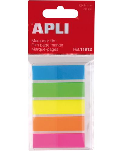 Прозрачни индекси Apli - 5 неонови цвята, 12 х 45 mm - 1