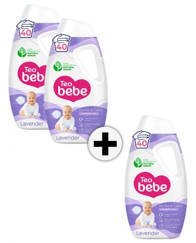 Промо пакет 2+1 Teo Bebe Gentle & Clean - Гел за пране с Лавандула, 1.8 l - 1