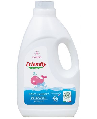 Препарат за пране Friendly Organic Flowers - За бебешки дрехи, 2 l - 1