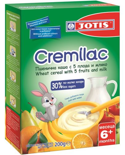 Пшенична каша Jotis - Cremilac, с мляко и 5 плода, 200 g - 1