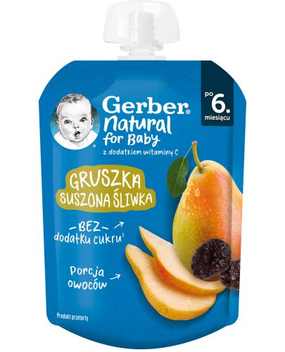 Пюре от круша и сушени сливи Nestlé Gerber - Пауч 6+ месеца, 80 g - 1