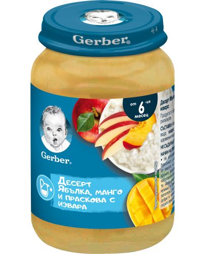 Пюре Nestle Gerber - Десерт Ябълка, манго и праскова с извара, 190g - 1