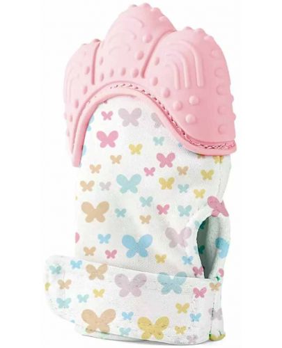 Ръкавица за чесане на зъбки BabyJem - Butterfly, Pink  - 1