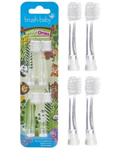 Резервни накрайници за четка за зъби Brush Baby - Wild Ones, 0-10 години, 4 броя - 1