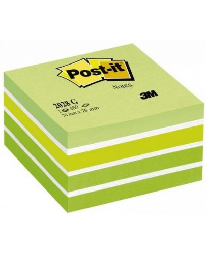 Самозалепващо кубче Post-it - Green, 7.6 x 7.6 cm, 450 листа - 1