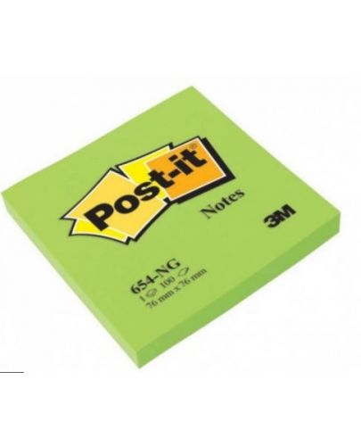 Самозалепващи листчета Post-it 654-NG - Зелени, 7.6 x 7.6 cm, 100 броя - 1