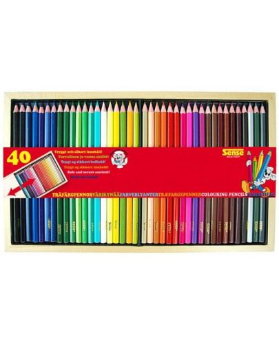 Цветни моливи Sense в дървена кутия - 40 броя - 1