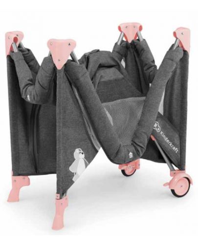 Сгъваема бебешка кошара KinderKraft - Joy Full, с аксесоари, сиво с розово - 5