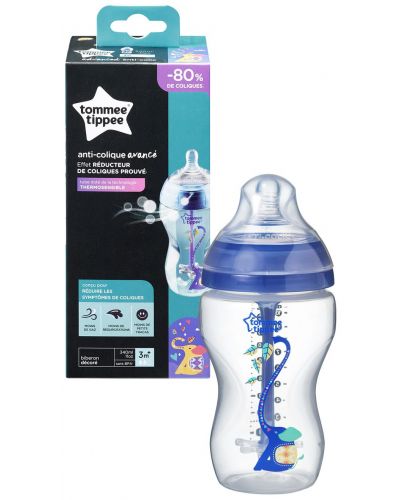 Бебешко шише Tommee Tippee Advanced Anti-Colic - 340 ml, с биберон 2 капки, синьо - 1