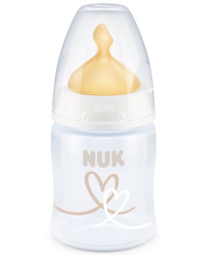Шише Nuk First Choice - Temperature control, с каучуков биберон, 150 ml, бяло, сърца - 1