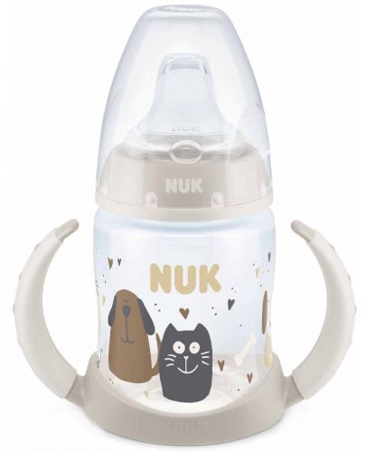 Шише NUK First Choice - Cat & Dog, TC, PP, с накрайник за сок, 150 ml, сиво - 1