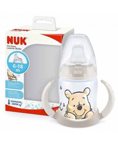 Шише NUK First Choice - Disney, TC, PP, с накрайник за сок, 150 ml, Мечо Пух  - 1