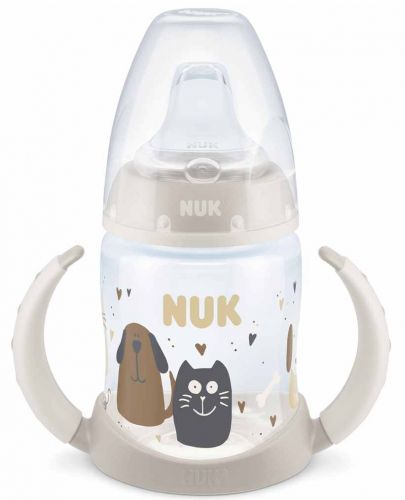Шише NUK First Choice - Cat & Dog, TC, PP, с накрайник за сок, 150 ml, бежово - 1