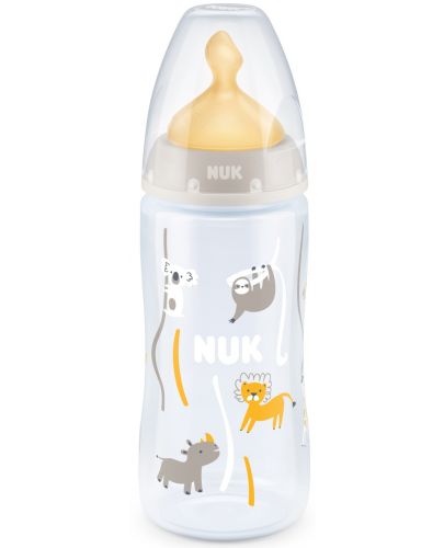Шише Nuk First Choice - Temperature control, с каучуков биберон, 300 ml, бяло, животни - 1