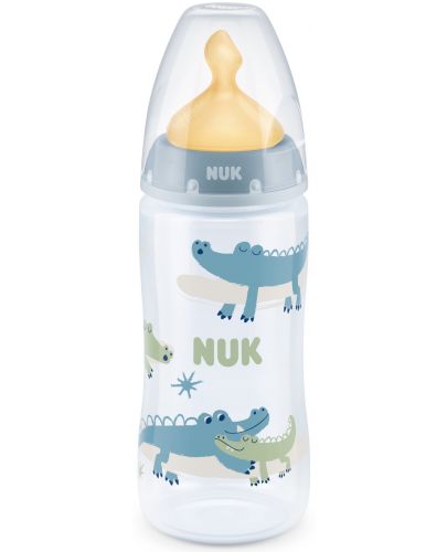 Шише Nuk First Choice - Temperature control, с каучуков биберон, 300 ml, синьо, крокодили - 1