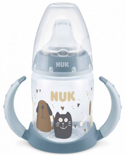 Шише NUK First Choice - Cat & Dog, TC, PP, с накрайник за сок, 150 ml, синьо - 1