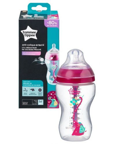 Бебешко шише Tommee Tippee Advanced Anti-Colic - 340 ml, с биберон 2 капки, розово - 1